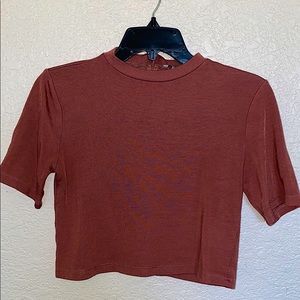 Burnt Orange summertime crop top tshirt mid zip-up